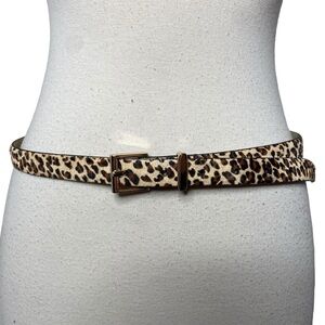 HALOGEN Leopard Print Genuine Calf Hair Skinny Belt – Size S